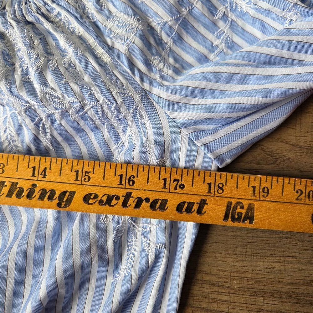 NWOT WHITE HOUSE BLACK MARKET STRIPED BOHO PEASANT EMBROIDERED COTTON TOP SIZE M - Picture 13 of 14